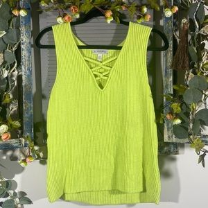 St. John Sport Ribbed Tank Criss Cross Detail Wool Blend